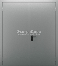 Металлическая противопожарная дверь ДМП-01-30 двупольная серая с простой ручкой